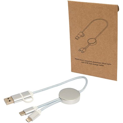 Alasia 30 cm 5-in-1 Kabel aus recyceltem Kunststoff für Datenübertragung und 27W Schnellladung, silber