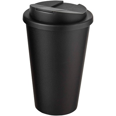 Americano® Eco 350 ml recycelter Becher mit auslaufsicherem Deckel, schwarz/schwarz