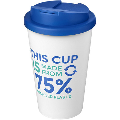Americano® Eco 350 ml recycelter Becher mit auslaufsicherem Deckel, mittelblau