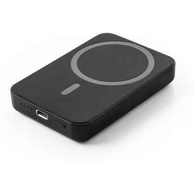 AMPERE 5. Magnetische Powerbank mit 5'000 mAh und superschnellem kabellosem Ladegerät (15 W) aus Recyceltes ABS (100% rABS), Schwarz