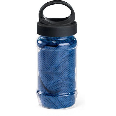 ARTX PLUS. Sporthandtuch aus Polyamid und Polyester mit Flasche (440 mL) aus PP und PET und einem integrierten Karabinerhaken am Deckel, Königsblau
