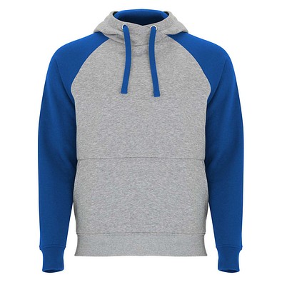 Badet zweifarbiger Kapuzenpullover Unisex, heather grau / royalblau, 3XL