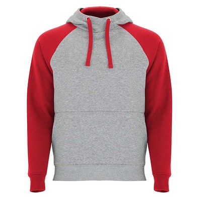 Badet zweifarbiger Kapuzenpullover Unisex, heather grau / rot, 3XL