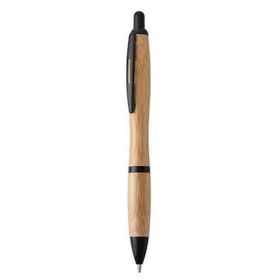 Bambus-Druckkugelschreiber Bamboo I, Beschläge schwarz