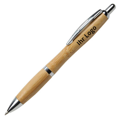 Bambus-Druckkugelschreiber Bamboo I, Beschläge silber