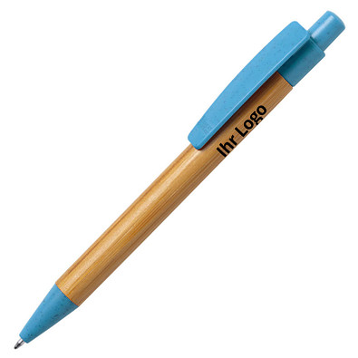 Druckkugelschreiber Sydor aus Bambus und Weizenstroh, blaue Mine, blau