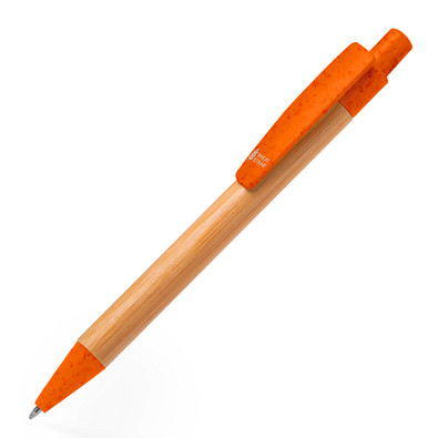 Druckkugelschreiber Sydor aus Bambus und Weizenstroh, blaue Mine, orange