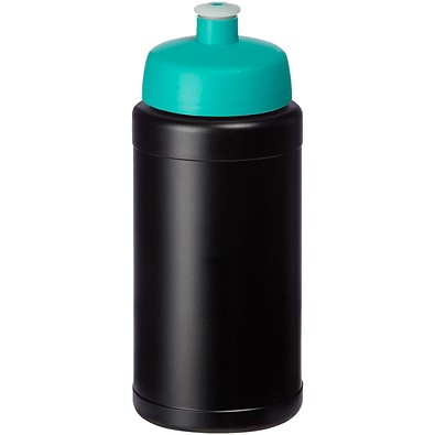 Baseline Recycelte Sportflasche, 500 ml, schwarz/aquablau