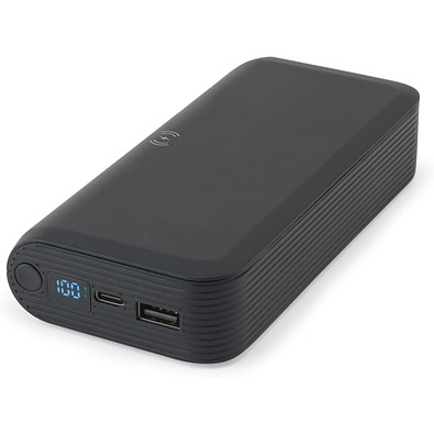 BECKER 20. 20'000 mAh Powerbank aus recyceltem ABS (100% rABS) mit 15W superschnellem kabellosem Ladegerät, Schwarz