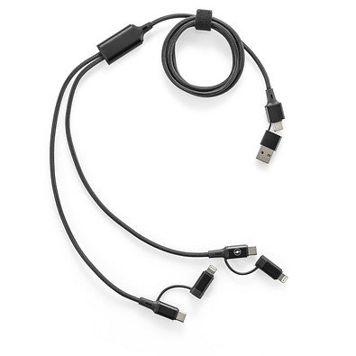 BERTOZZI. Superschnelles 6-in-1-USB-Kabel aus recyceltem Aluminium (20 %) und recyceltem PET (4 %), Schwarz