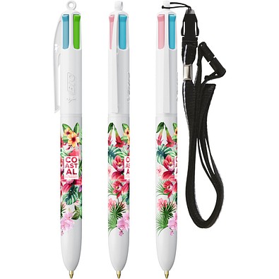 BIC® 4 Colours® Fashion mit Lanyard Kugelschreiber Weiß