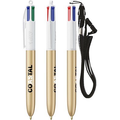 BIC® 4 Colours® Glacé mit Schlüsselband Goldglace / Weiß