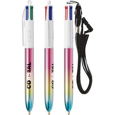 BIC® 4 Colours® Gradient + Umhängeband Rosa/Gelb/Türkis