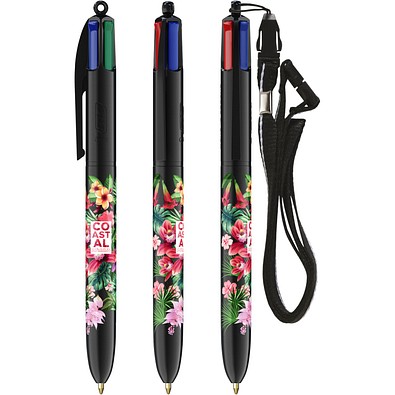 BIC® 4 Colours® Kugelschreiber + Umhängeband Schwarz