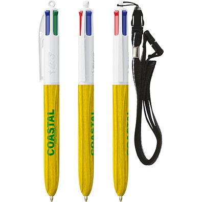 BIC® 4 Colours® Wood Style mit Lanyard Weißes/Gelbes Holz