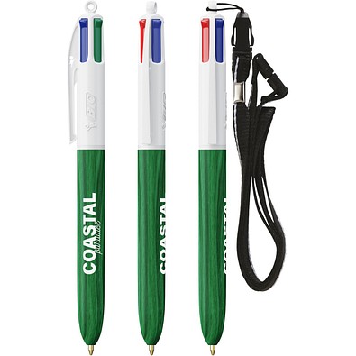 BIC® 4 Colours® Wood Style mit Lanyard Weißes/Grünes Holz