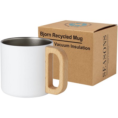 Bjorn RCS-zertifizierter Becher aus recyceltem Edelstahl mit Kupfer-Vakuumisolierung, 360 ml, weiß