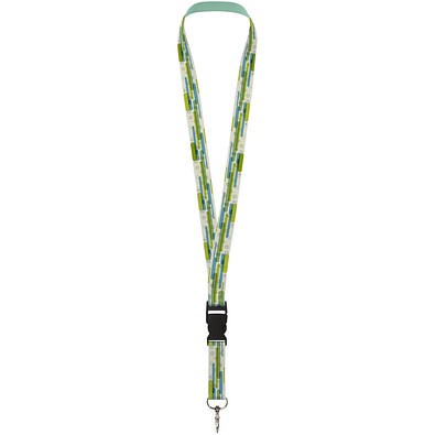 Bucks Sublimation Lanyard mit Schnappverschluss aus recyceltem PET Kunststoff, schwarz, 15mm