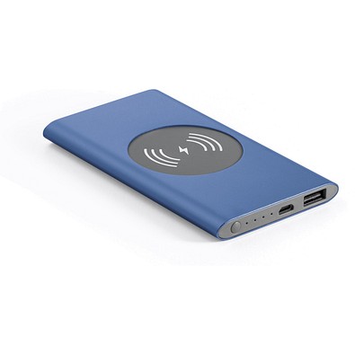 CASSINI. Powerbank 4'000 mAh mit 5W wireless Ladegerät aus Recyceltes Aluminium (100 % rAL), Blau
