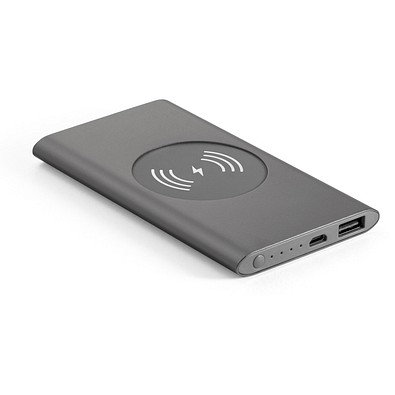 CASSINI. Powerbank 4'000 mAh mit 5W wireless Ladegerät aus Recyceltes Aluminium (100 % rAL), Dunkelgrau