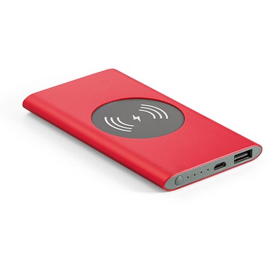 CASSINI. Powerbank 4'000 mAh mit 5W wireless Ladegerät aus Recyceltes Aluminium (100 % rAL), Rot