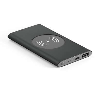 CASSINI. Powerbank 4'000 mAh mit 5W wireless Ladegerät aus Recyceltes Aluminium (100 % rAL), Schwarz
