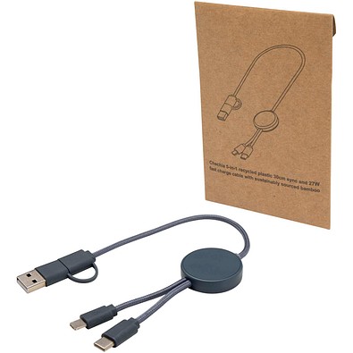 Citala 30 cm 5-in-1 Kabel aus recyceltem Kunststoff für Datenübertragung und 27W Schnellladung, Hale Blue