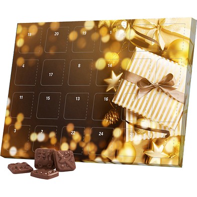 Classic Tisch Adventskalender, Blister gefüllt, Alpenmilch Schokotäfelchen, Gold-Paket
