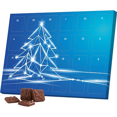 Classic Tisch Adventskalender, Blister gefüllt, Alpenmilch Schokotäfelchen, LED Tanne