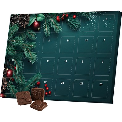 Classic Tisch Adventskalender, Blister gefüllt mit kakaofreier Schokoladen-Alternative, Edle Tannenzweige