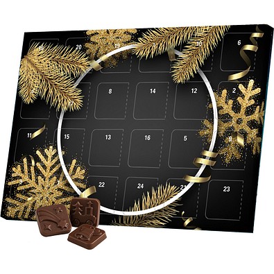 Classic Tisch Adventskalender, Blister gefüllt mit kakaofreier Schokoladen-Alternative, Edle Weihnacht