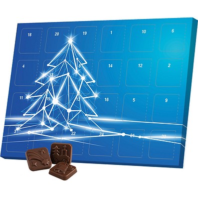 Classic Tisch Adventskalender, Blister gefüllt mit kakaofreier Schokoladen-Alternative, LED Tanne