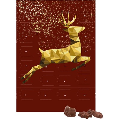 Classic Wand Adventskalender, Hochformat, gefüllt mit Friedel Schokolade, Rentier, Gold