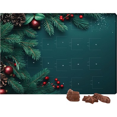 Classic Wand Adventskalender, Querformat, gefüllt mit Friedel Schokolade, Edle Tannenzweige