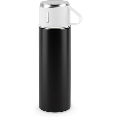 COMANECI. Doppelwandige Edelstahlflasche (90% recycelt) mit matter Oberfläche 490 ml, Schwarz