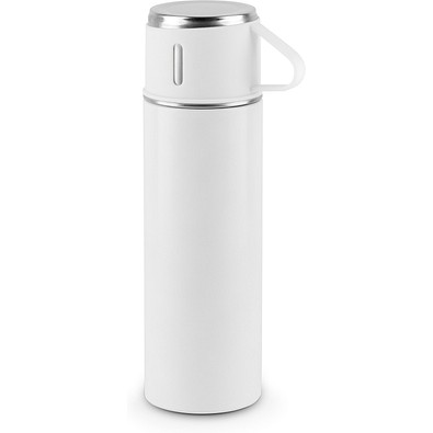 COMANECI. Doppelwandige Edelstahlflasche (90% recycelt) mit matter Oberfläche 490 ml, Weiß