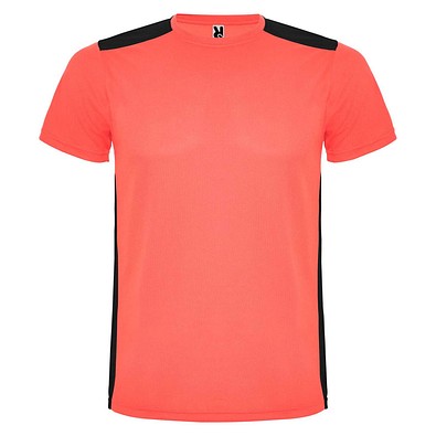 Detroit T-Shirt Unisex aus recyceltem Material, Fluor Coral / schwarz, 2XL