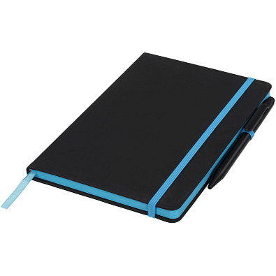 DIN A5 schwarzes Notizbuch mit farbigem Rand, schwarz,blau
