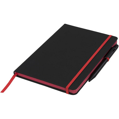 DIN A5 schwarzes Notizbuch mit farbigem Rand, schwarz,rot
