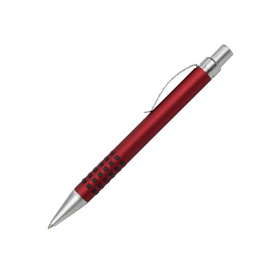Druckkugelschreiber Porto, blaue Mine, Rot-Metallic