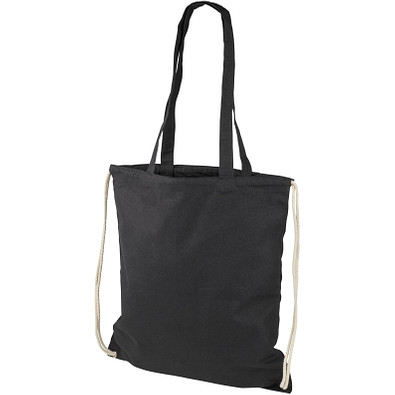 Eliza 240 g/m² Baumwoll-Kordelzug-Rucksack, schwarz