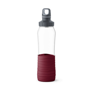 EMSA Glas Trinkflasche Drink2Go, 700 ml, dunkelrot
