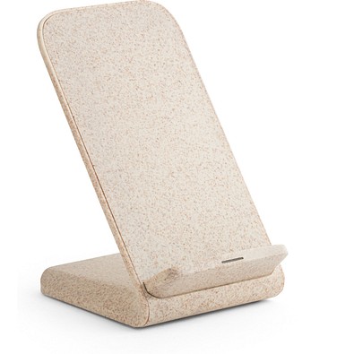 ENGLERT. Smartphone-Halter mit schnellem 10W wireless Ladegerät aus Recyceltes ABS (70% rABS) und Weizenstroh, Natur