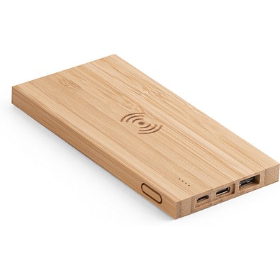 FITCH. Powerbank 5'000 mAh mit 5W wireless Ladegerät aus Bambus, Natur