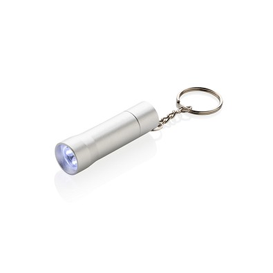 Flash Schlüsselanhänger-Taschenlampe aus RCS rec. Aluminium, Silbergrau