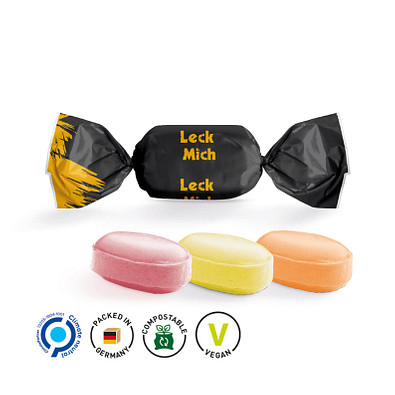 Fruchtmix Bonbon, inkl. Druck, weißer kompostierbarer Wickler