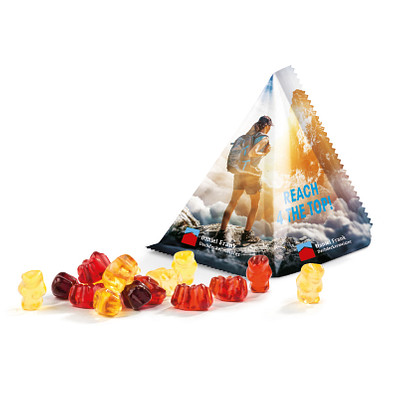 Trolli Fruchtsaft Gummibärchen im Tetraeder, inkl. Druck, weiße Folie