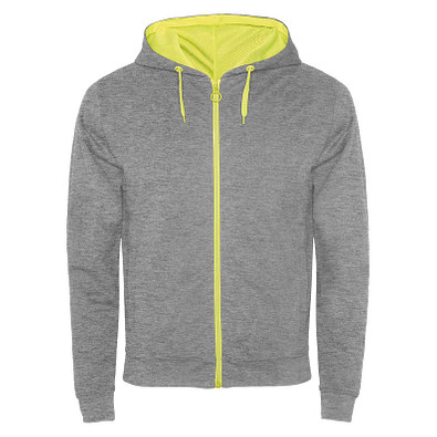 Fuji Kaputzensweatjacke Unisex, heather grau / Fluor Yellow, M