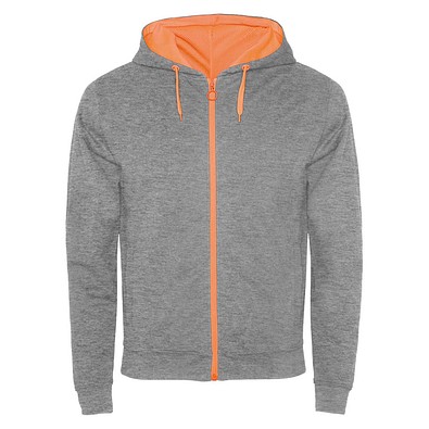 Fuji Kaputzensweatjacke Unisex, heather grau / Fluor Orange, S