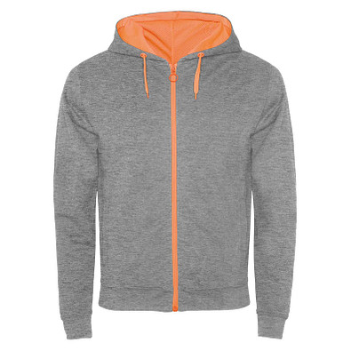 Fuji Kaputzensweatjacke Unisex, heather grau / Fluor Orange, XL